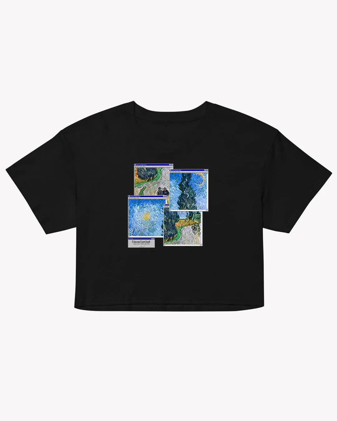 تیشرت کراپ ونگوگ جاده‌ای با درخت سرو و ستاره Van Gogh Road with Cypress and Star